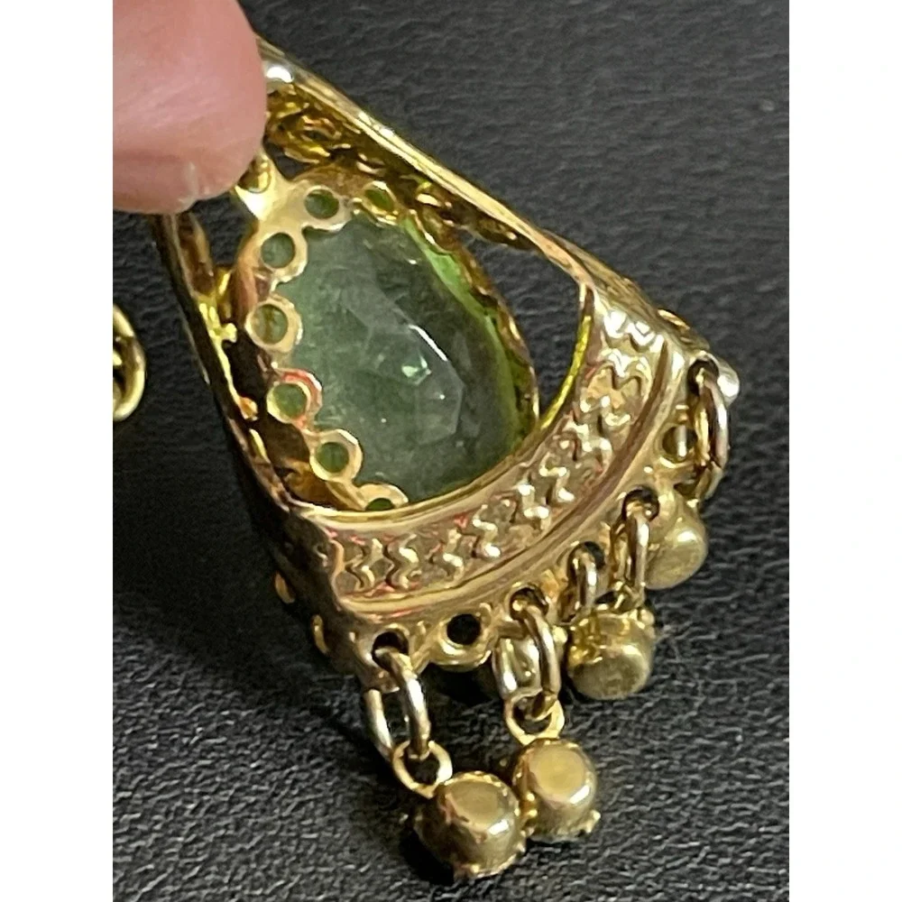 Vintage PARK LANE Necklace Rhinestone Green Gold Tone 22" Long Statement GLOW - Picture 13 of 16